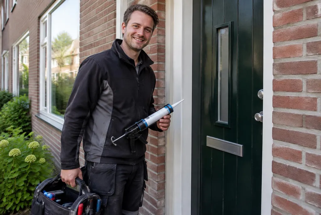 Vakman van Kitbedrijf Woerden bij de voordeur van een woning